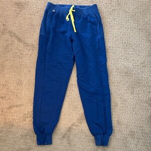 Figs Blue Jogger Scrub Pants with Yellow Drawstring